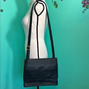 Crazy Horse Elegant Black Leather Shoulder Bag